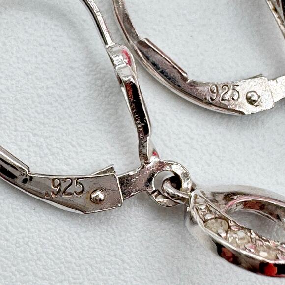 OTC 925 Diamond Wave Circle Dangle Leverback Earrings Dainty Bridal Wedding Tiny - Picture 7 of 13